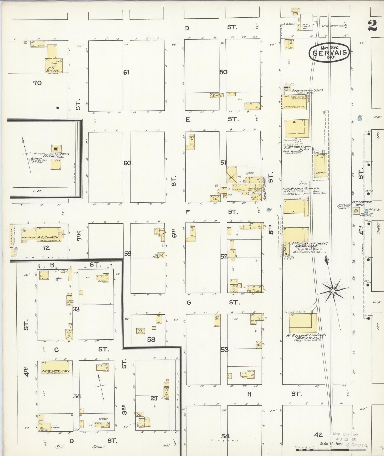 Sanborn Fire Insurance Map from Gervais, Marion County, Oregon (1892), Sheet #0002 - Complete Map Set gallery image, historic Sanborn map, vintage wall art, Oregon Oregon