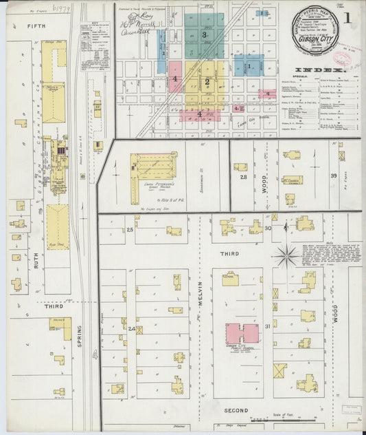 Sanborn Fire Insurance Map from Gibson City, Ford County, Illinois (1894), Sheet #0001 - Historic Sanborn Fire Insurance Map Print, vintage old map wall art, antique decor, genealogy gift, Illinois Illinois map