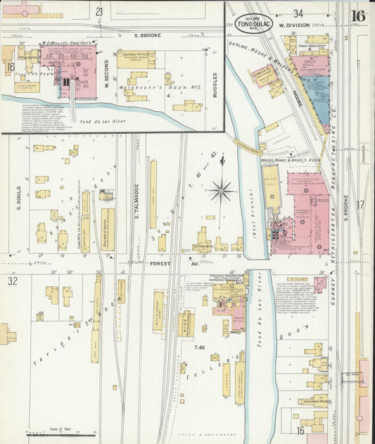 Sanborn Fire Insurance Map from Fond du Lac, Fond du Lac County, Wisconsin (1908), Sheet #0016 - Historic Sanborn Fire Insurance Map Print, vintage old map wall art, antique decor, genealogy gift, Wisconsin Wisconsin map