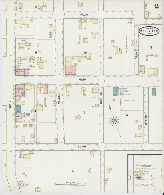 Sanborn Fire Insurance Map from Bellville, Austin County, Texas (1891), Sheet #0002 - Historic Sanborn Fire Insurance Map Print, vintage old map wall art, antique decor, genealogy gift, Texas Texas map