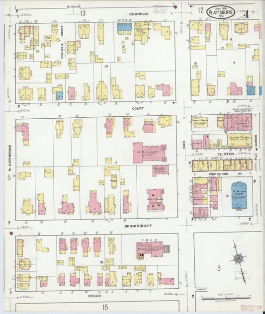 Sanborn Fire Insurance Map from Plattsburg, Clinton County, New York (1918), Sheet #0004 - Historic Sanborn Fire Insurance Map Print, vintage old map wall art, antique decor, genealogy gift, New York New York map