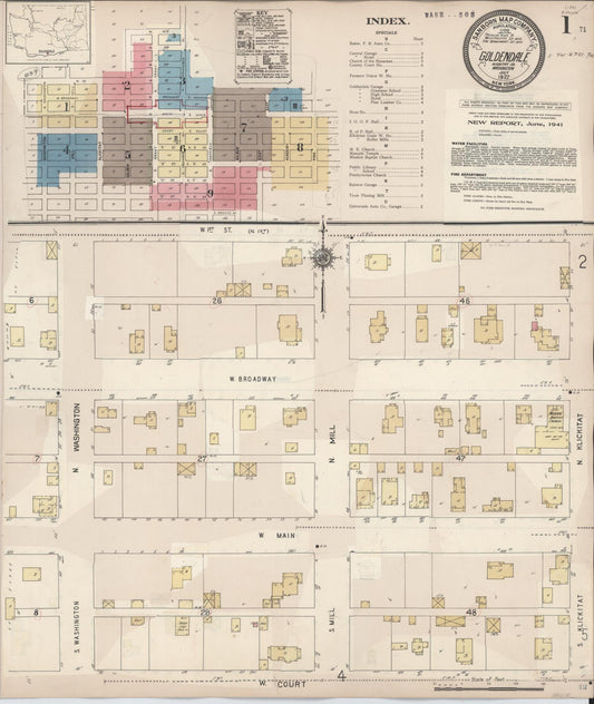 Sanborn Fire Insurance Map from Goldendale, Klickitat County, Washington (1941), Sheet #0001 - Complete Map Set gallery image, historic Sanborn map, vintage wall art, Washington Washington