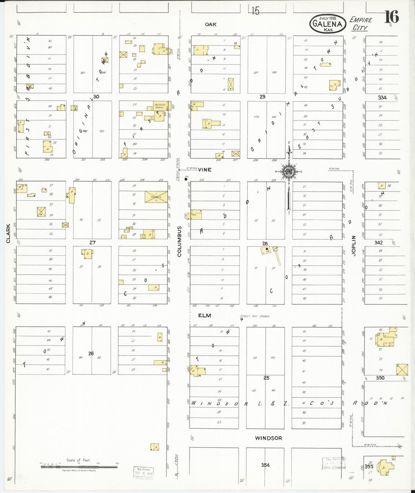Sanborn Fire Insurance Map from Galena, Cherokee County, Kansas (1918), Sheet #0016 - Historic Sanborn Fire Insurance Map Print, vintage old map wall art, antique decor, genealogy gift, Kansas Kansas map