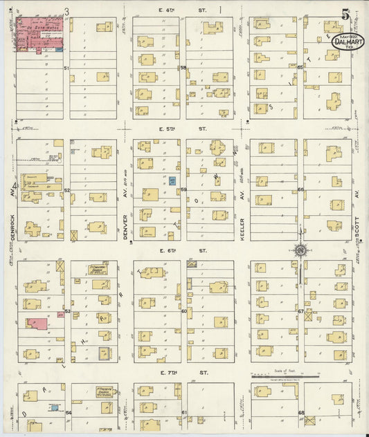 Sanborn Fire Insurance Map from Dalhart, Dallam And Hartley County, Texas (1920), Sheet #0005 - Historic Sanborn Fire Insurance Map Print, vintage old map wall art, antique decor, genealogy gift, Texas Texas map