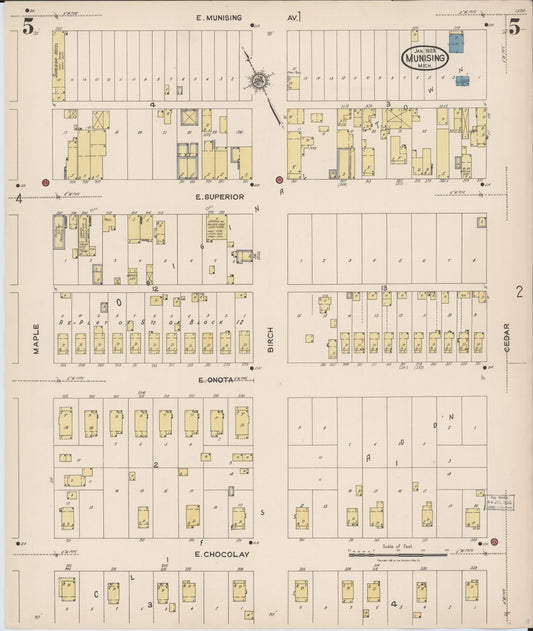 Sanborn Fire Insurance Map from Munising, Alger County, Michigan (1923), Sheet #0005 - Historic Sanborn Fire Insurance Map Print, vintage old map wall art, antique decor, genealogy gift, Michigan Michigan map