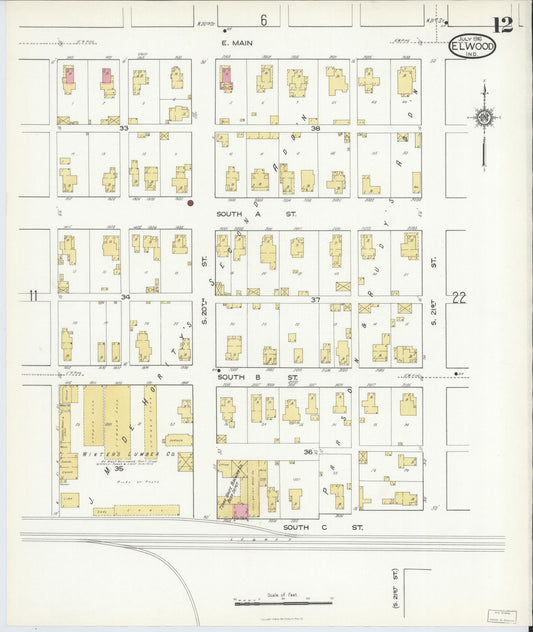 Sanborn Fire Insurance Map from Elwood, Madison County, Indiana (1916), Sheet #0012 - Historic Sanborn Fire Insurance Map Print, vintage old map wall art, antique decor, genealogy gift, Indiana Indiana map