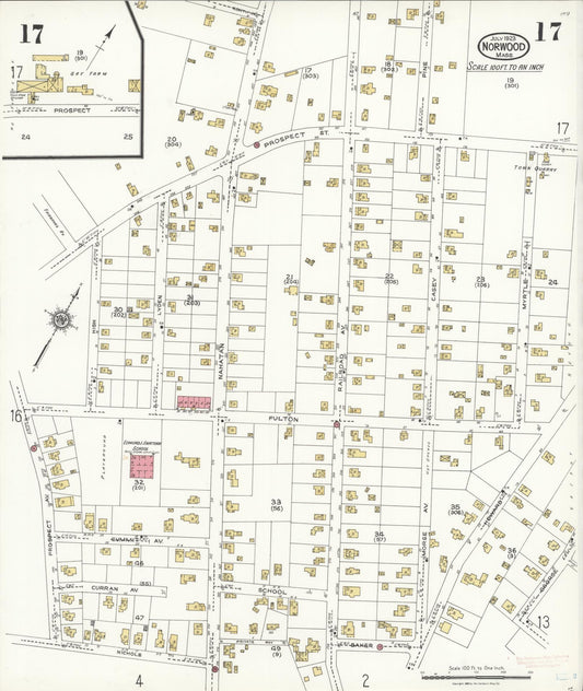 Sanborn Fire Insurance Map from Norwood, Norfolk County, Massachusetts (1923), Sheet #0017 - Historic Sanborn Fire Insurance Map Print, vintage old map wall art, antique decor, genealogy gift, Massachusetts Massachusetts map
