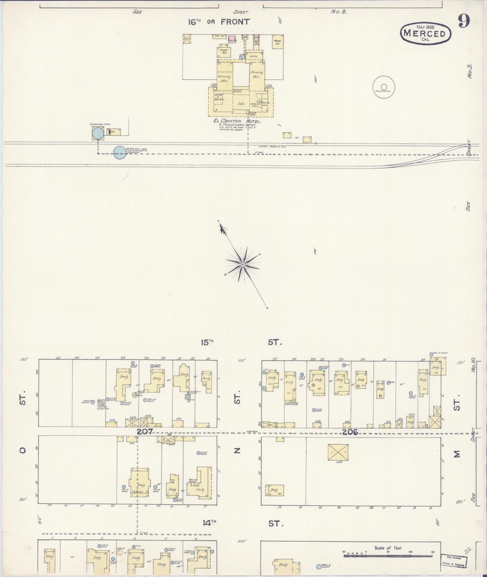 Sanborn Fire Insurance Map from Merced, Merced County, California (1888), Sheet #0009 - Historic Sanborn Fire Insurance Map Print, vintage old map wall art, antique decor, genealogy gift, California California map