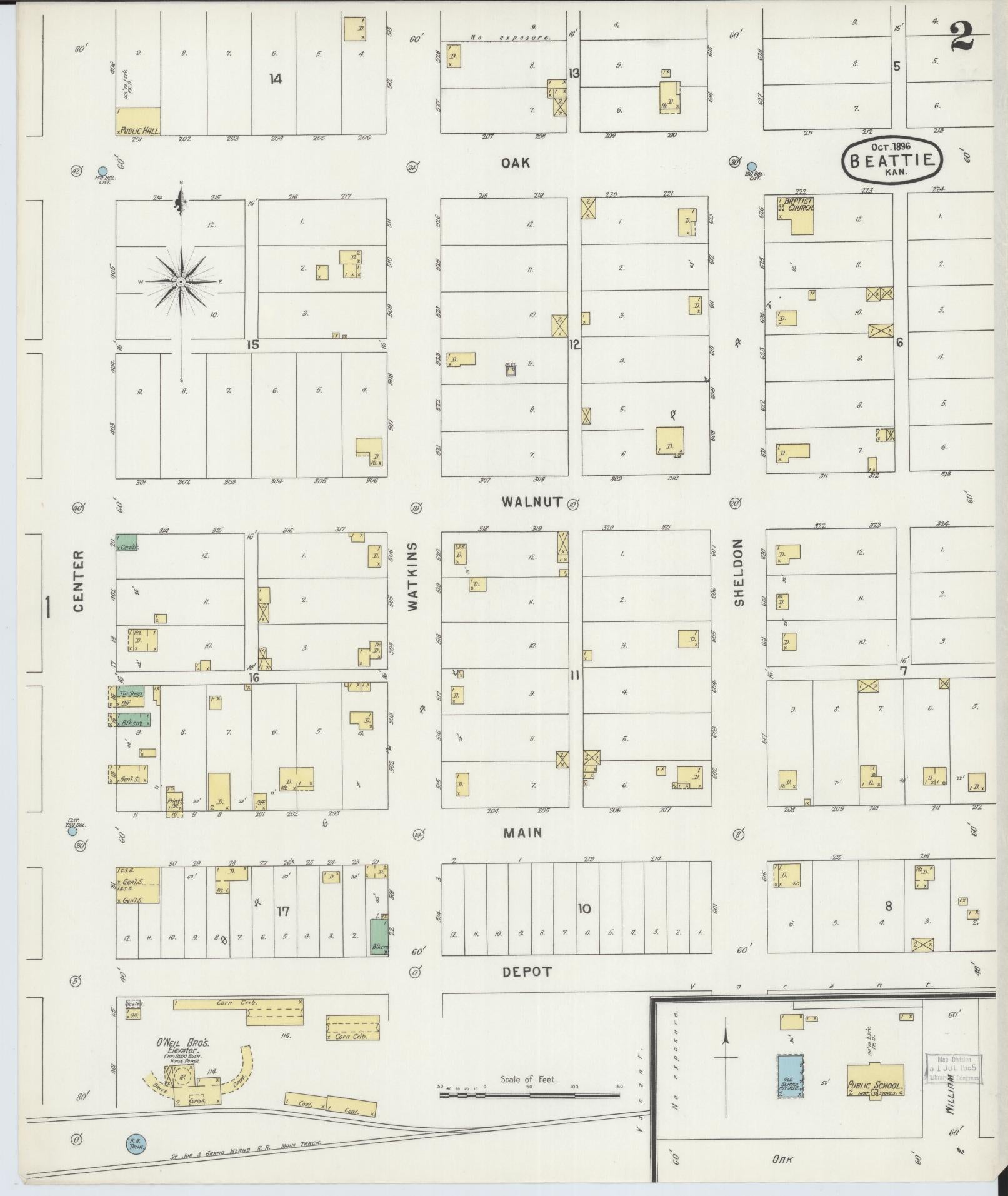 Sanborn Fire Insurance Map from Beattie, Marshall County, Kansas (1896), Sheet #0002 - Historic Sanborn Fire Insurance Map Print, vintage old map wall art, antique decor, genealogy gift, Kansas Kansas map