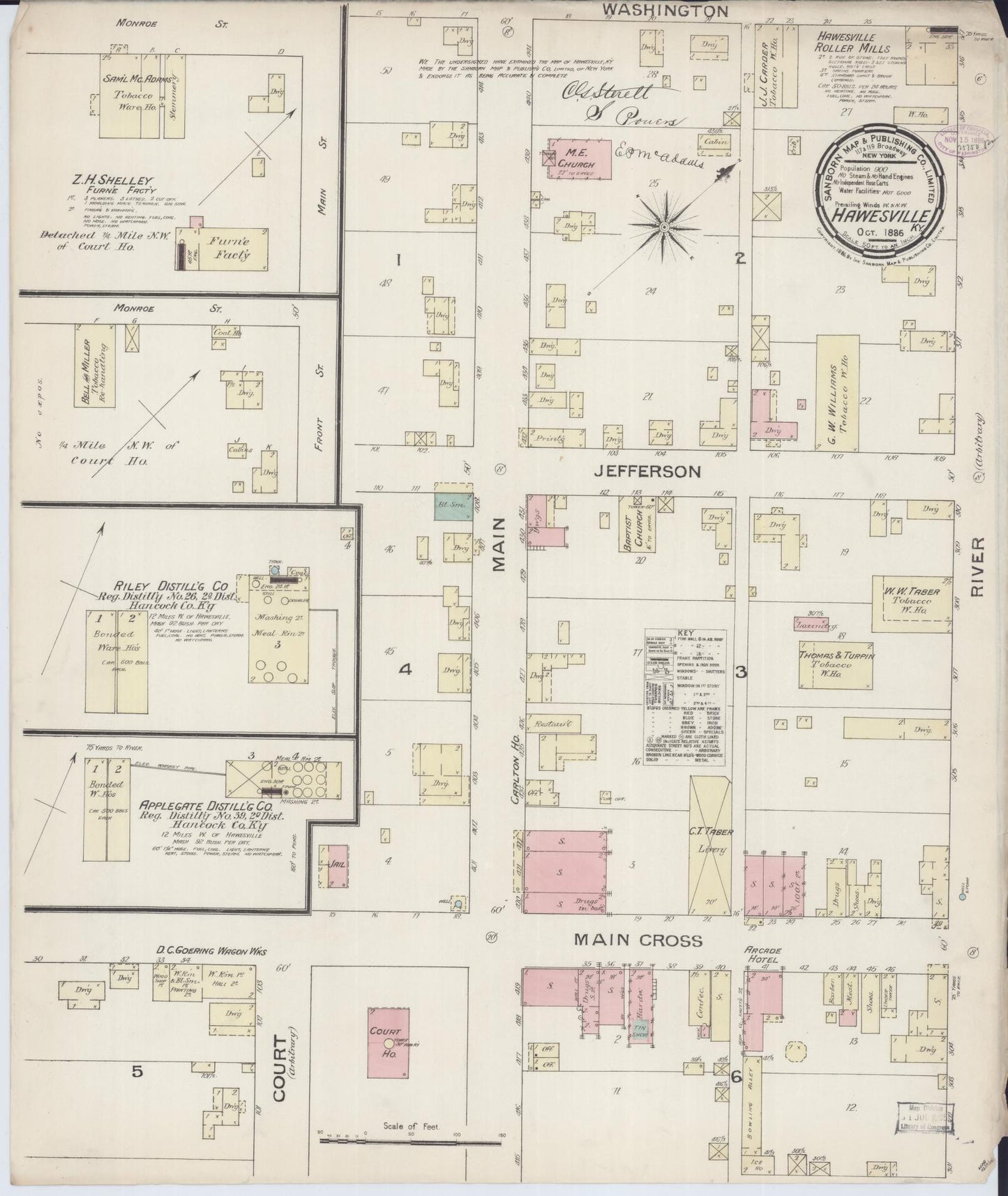 Sanborn Fire Insurance Map from Hawesville, Hancock County, Kentucky (1886), Sheet #0001 - Historic Sanborn Fire Insurance Map Print, vintage old map wall art, antique decor, genealogy gift, Kentucky Kentucky map