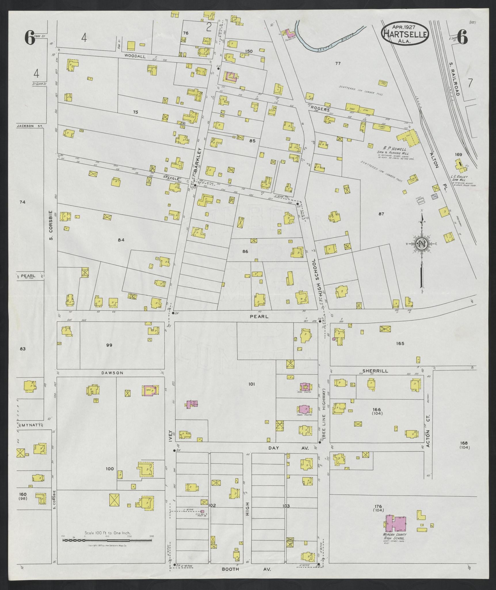Sanborn Fire Insurance Map from Hartselle, Morgan County, Alabama (1927), Sheet #0006 - Complete Map Set gallery image, historic Sanborn map, vintage wall art, Alabama Alabama