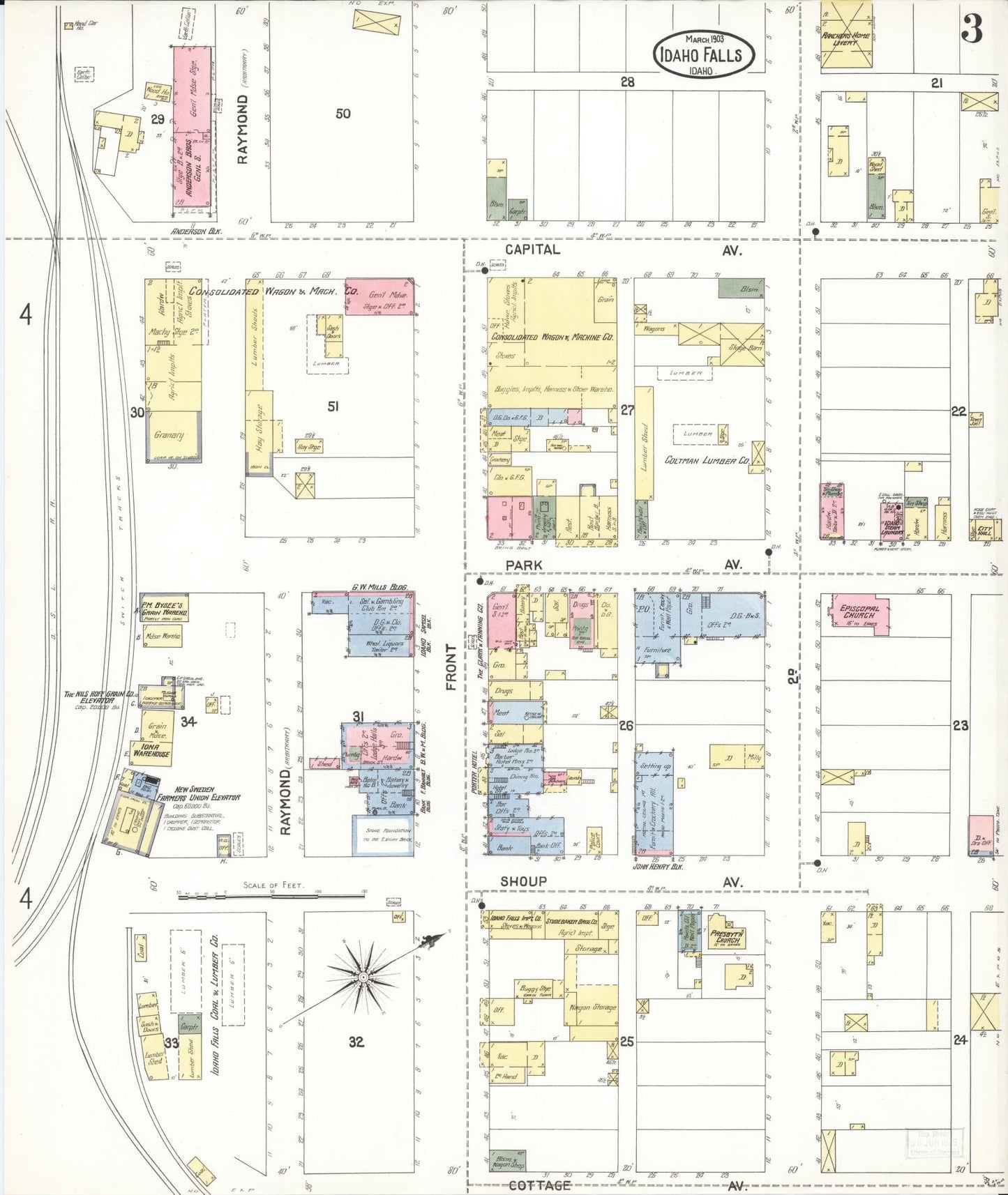 Sanborn Fire Insurance Map from Idaho Falls, Bonneville County, Idaho (1903), Sheet #0003 - Complete Map Set gallery image, historic Sanborn map, vintage wall art, Idaho Idaho