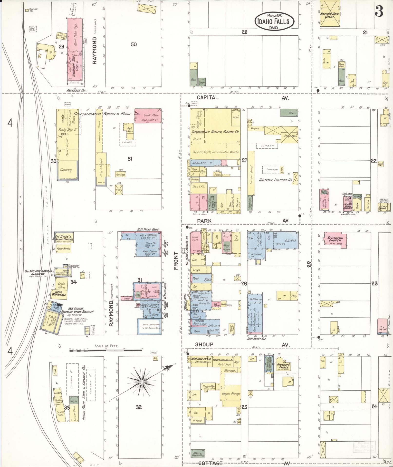 Sanborn Fire Insurance Map from Idaho Falls, Bonneville County, Idaho (1903), Sheet #0003 - Complete Map Set gallery image, historic Sanborn map, vintage wall art, Idaho Idaho