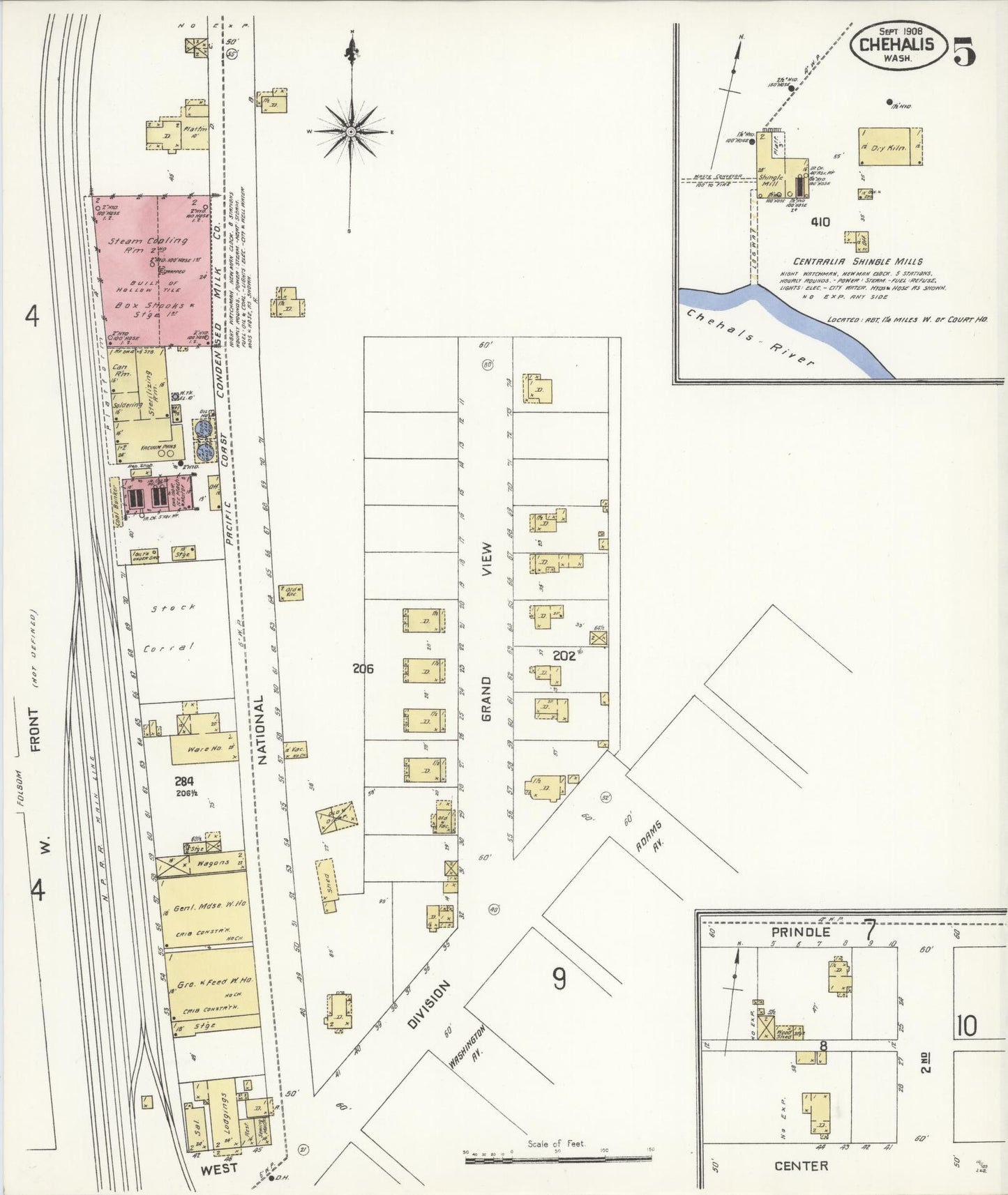 Sanborn Fire Insurance Map from Chehalis, Lewis County, Washington (1908), Sheet #0005 - Complete Map Set gallery image, historic Sanborn map, vintage wall art, Washington Washington