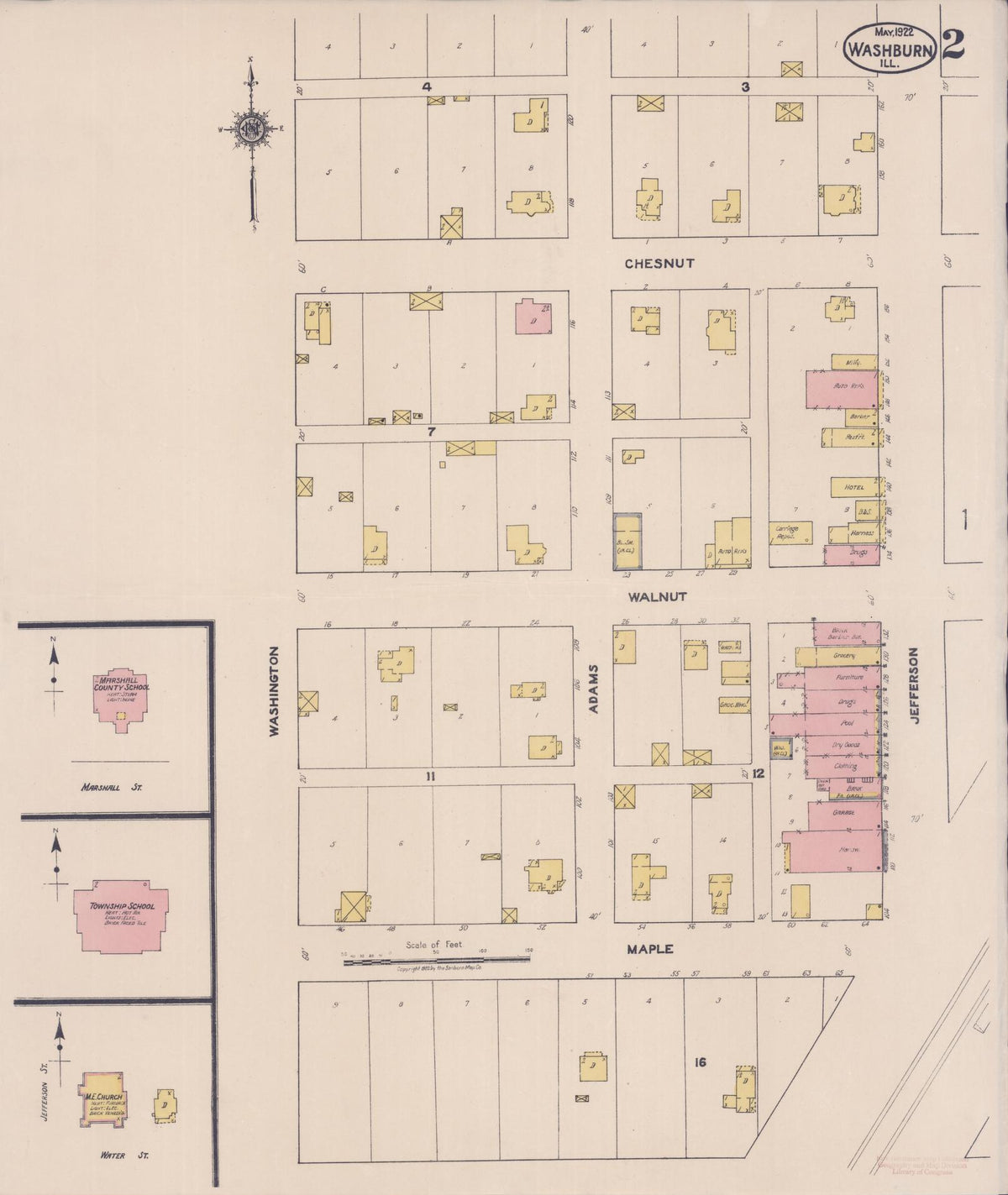 Sanborn Fire Insurance Map from Washburn, Woodford County, Illinois (1922), Sheet #0002 - Complete Map Set gallery image, historic Sanborn map, vintage wall art, Illinois Illinois