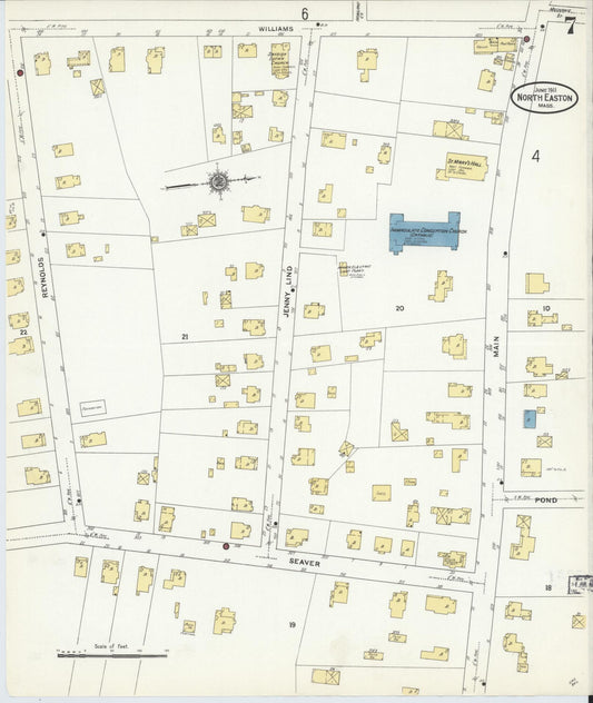 Sanborn Fire Insurance Map from North Easton, Bristol County, Massachusetts (1911), Sheet #0007 - Historic Sanborn Fire Insurance Map Print, vintage old map wall art, antique decor, genealogy gift, Massachusetts Massachusetts map