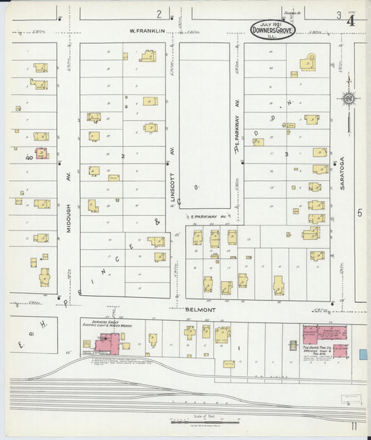 Sanborn Fire Insurance Map from Downers Grove, Dupage County, Illinois (1921), Sheet #0004 - Historic Sanborn Fire Insurance Map Print, vintage old map wall art, antique decor, genealogy gift, Illinois Illinois map