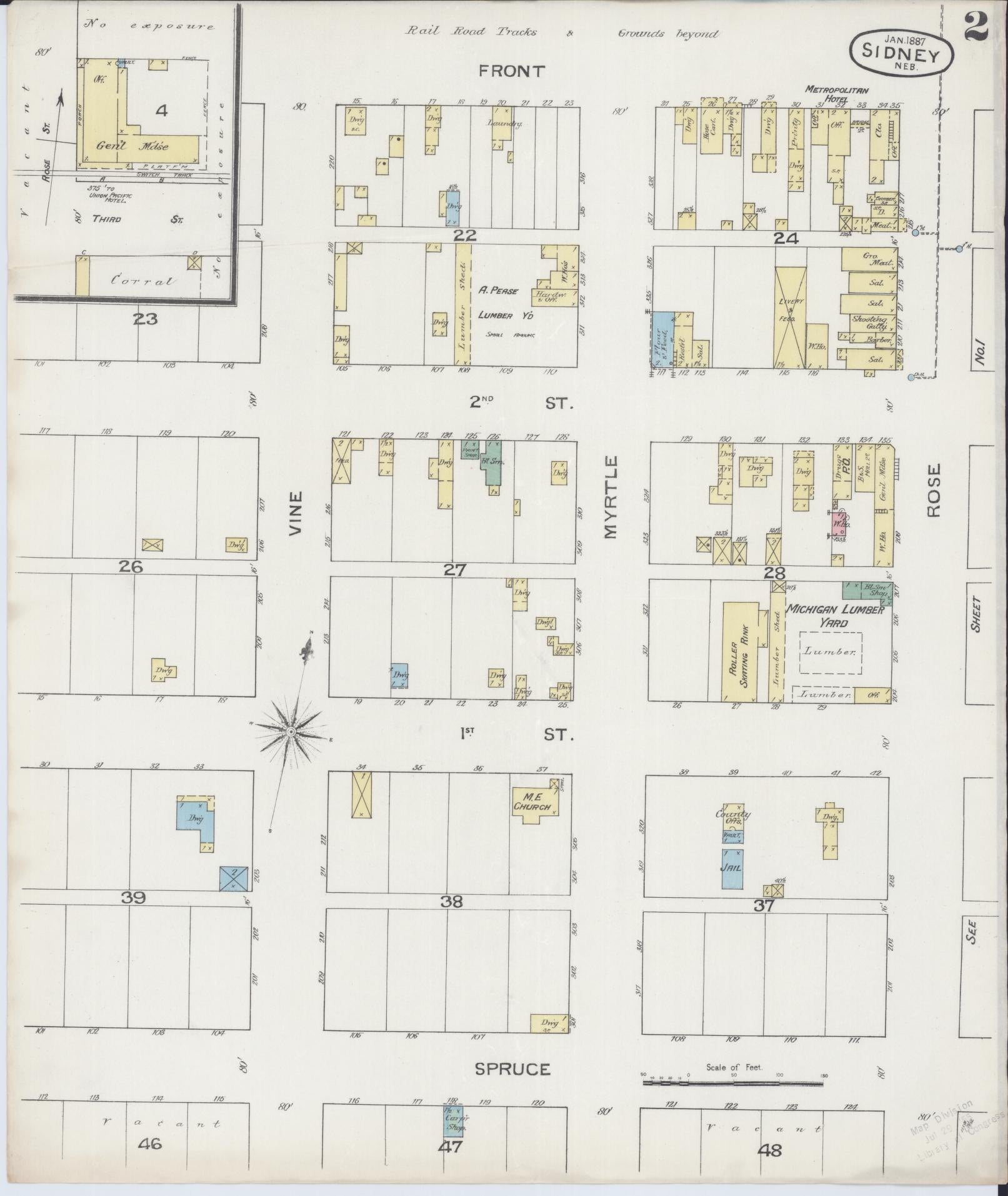 Sanborn Fire Insurance Map from Sidney, Cheyenne County, Nebraska (1887), Sheet #0002 - Historic Sanborn Fire Insurance Map Print, vintage old map wall art, antique decor, genealogy gift, Nebraska Nebraska map