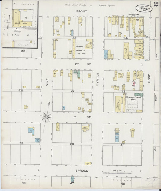 Sanborn Fire Insurance Map from Sidney, Cheyenne County, Nebraska (1887), Sheet #0002 - Historic Sanborn Fire Insurance Map Print, vintage old map wall art, antique decor, genealogy gift, Nebraska Nebraska map