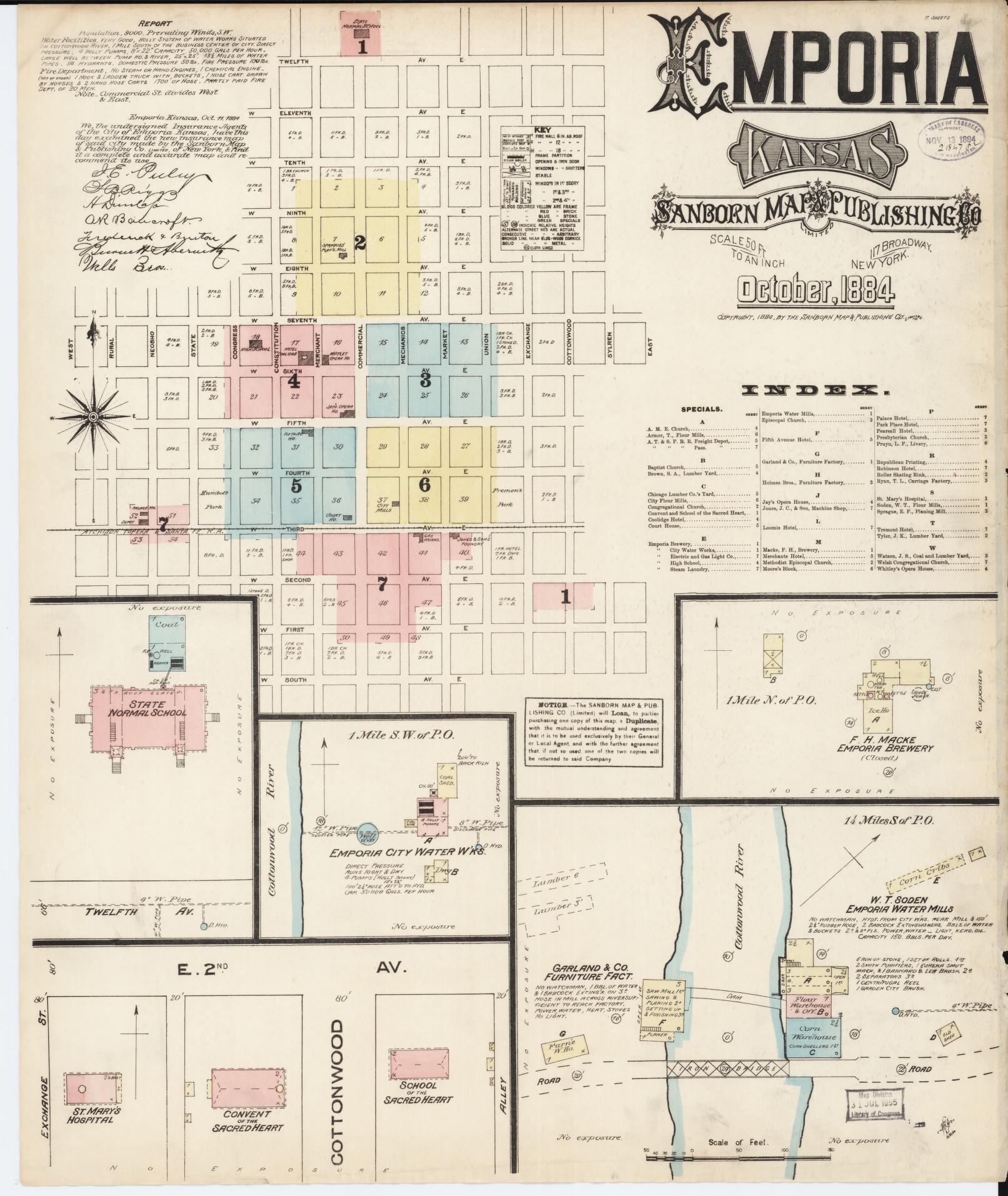 Sanborn Fire Insurance Map from Emporia, Lyon County, Kansas (1884), Sheet #0001 - Complete Map Set gallery image, historic Sanborn map, vintage wall art, Kansas Kansas