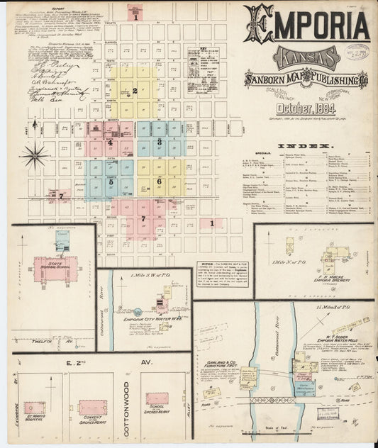 Sanborn Fire Insurance Map from Emporia, Lyon County, Kansas (1884), Sheet #0001 - Complete Map Set gallery image, historic Sanborn map, vintage wall art, Kansas Kansas