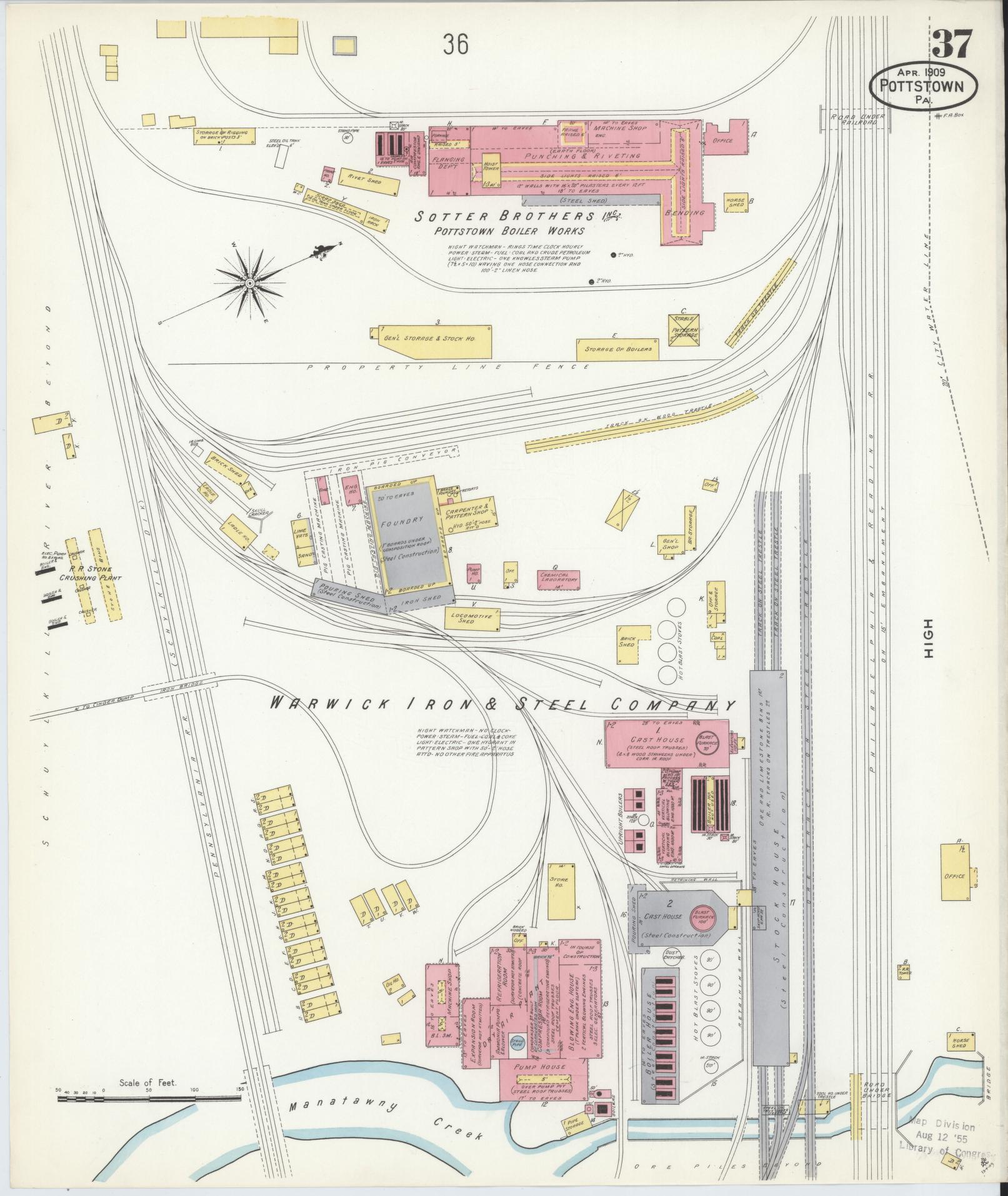 Sanborn Fire Insurance Map from Pottstown, Montgomery County, Pennsylvania (1909), Sheet #0037 - Historic Sanborn Fire Insurance Map Print, vintage old map wall art, antique decor, genealogy gift, Pennsylvania Pennsylvania map