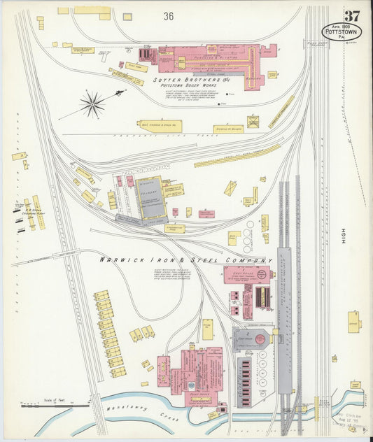 Sanborn Fire Insurance Map from Pottstown, Montgomery County, Pennsylvania (1909), Sheet #0037 - Historic Sanborn Fire Insurance Map Print, vintage old map wall art, antique decor, genealogy gift, Pennsylvania Pennsylvania map