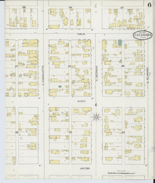 Sanborn Fire Insurance Map from Escanaba, Delta County, Michigan (1893), Sheet #0006 - Historic Sanborn Fire Insurance Map Print, vintage old map wall art, antique decor, genealogy gift, Michigan Michigan map