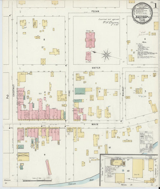 Sanborn Fire Insurance Map from Bastrop, Bastrop County, Texas (1896), Sheet #0001 - Historic Sanborn Fire Insurance Map Print, vintage old map wall art, antique decor, genealogy gift, Texas Texas map