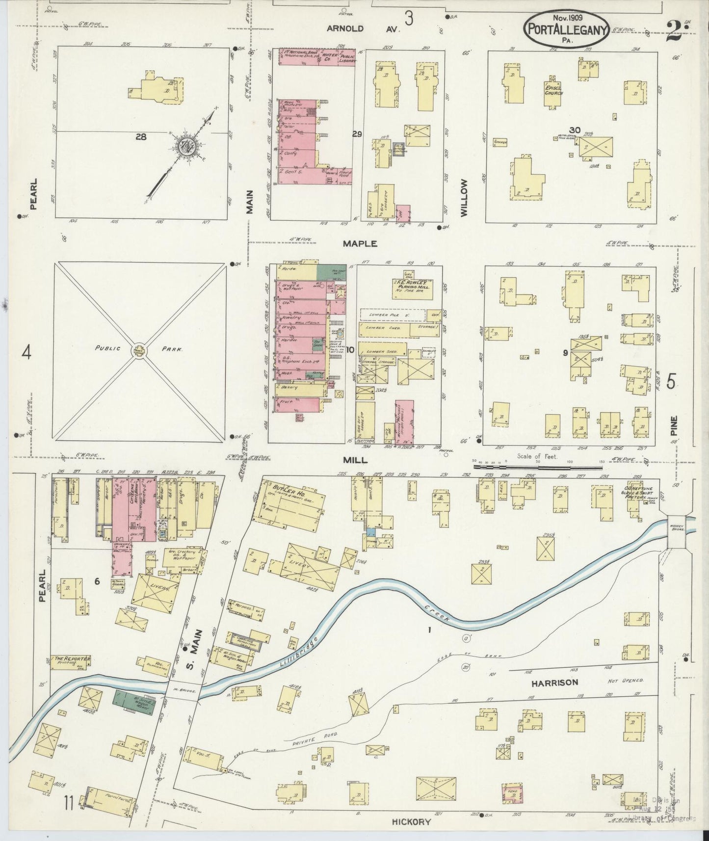 Sanborn Fire Insurance Map from Port Allegany, McKean County, Pennsylvania (1909), Sheet #0002 - Complete Map Set gallery image, historic Sanborn map, vintage wall art, Pennsylvania Pennsylvania