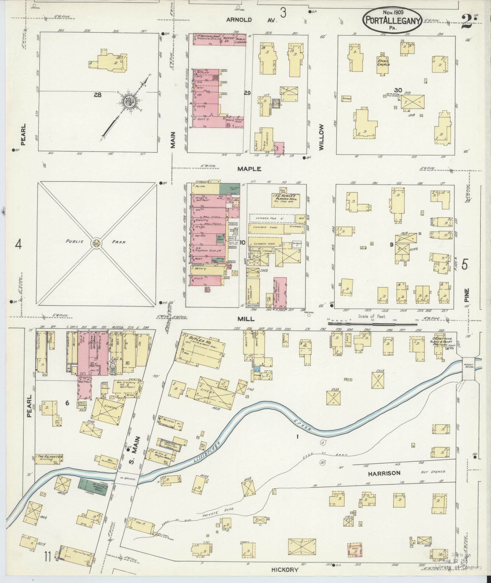 Sanborn Fire Insurance Map from Port Allegany, McKean County, Pennsylvania (1909), Sheet #0002 - Complete Map Set gallery image, historic Sanborn map, vintage wall art, Pennsylvania Pennsylvania