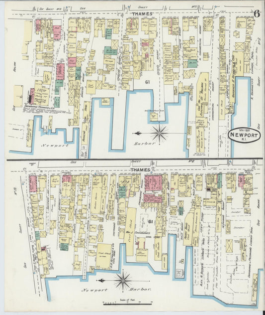 Sanborn Fire Insurance Map from Newport, Newport County, Rhode Island (1891), Sheet #0006 - Historic Sanborn Fire Insurance Map Print, vintage old map wall art, antique decor, genealogy gift, Rhode Island Rhode Island map