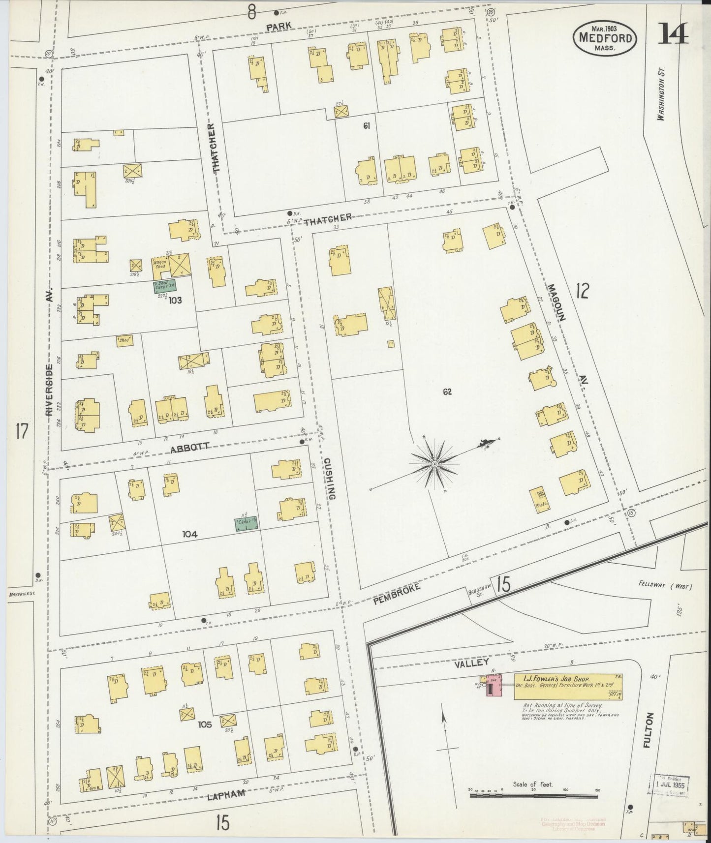 Sanborn Fire Insurance Map from Medford, Middlesex County, Massachusetts (1903), Sheet #0014 - Historic Sanborn Fire Insurance Map Print, vintage old map wall art, antique decor, genealogy gift, Massachusetts Massachusetts map