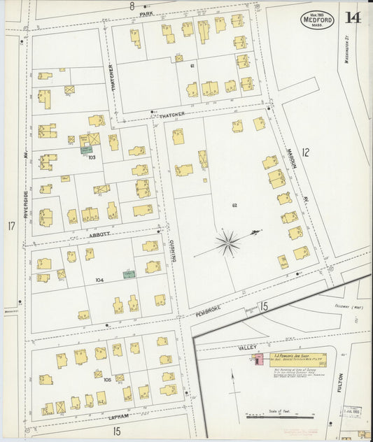 Sanborn Fire Insurance Map from Medford, Middlesex County, Massachusetts (1903), Sheet #0014 - Historic Sanborn Fire Insurance Map Print, vintage old map wall art, antique decor, genealogy gift, Massachusetts Massachusetts map