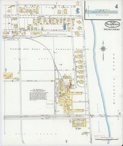 Sanborn Fire Insurance Map from Palm Beach, Palm Beach County, Florida (1919), Sheet #0004 - Historic Sanborn Fire Insurance Map Print, vintage old map wall art, antique decor, genealogy gift, Florida Florida map