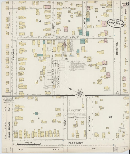 Sanborn Fire Insurance Map from Canandaigua, Ontario County, New York (1886), Sheet #0006 - Historic Sanborn Fire Insurance Map Print, vintage old map wall art, antique decor, genealogy gift, New York New York map