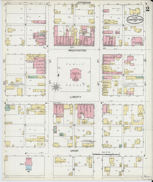 Sanborn Fire Insurance Map from Covington, Fountain County, Indiana (1892), Sheet #0002 - Historic Sanborn Fire Insurance Map Print, vintage old map wall art, antique decor, genealogy gift, Indiana Indiana map