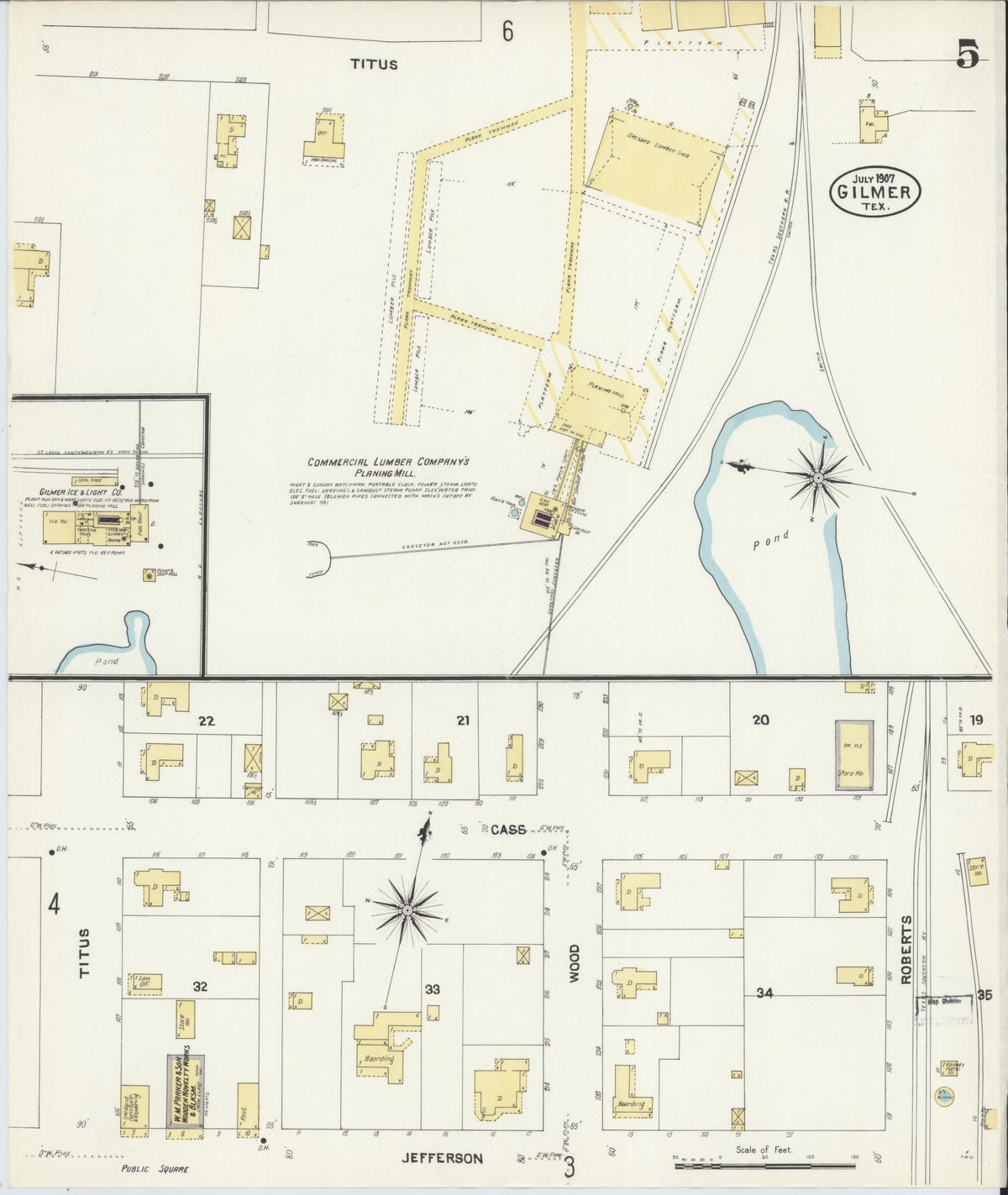 Sanborn Fire Insurance Map from Gilmer, Upshur County, Texas (1907), Sheet #0005 - Complete Map Set gallery image, historic Sanborn map, vintage wall art, Texas Texas