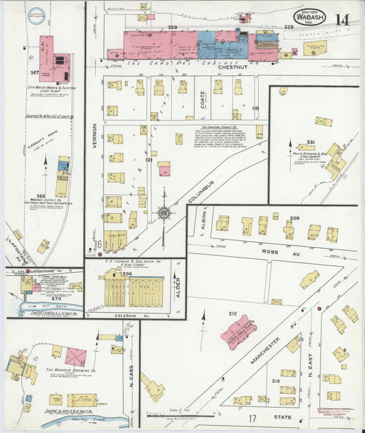 Sanborn Fire Insurance Map from Wabash, Wabash County, Indiana (1920), Sheet #0014 - Historic Sanborn Fire Insurance Map Print, vintage old map wall art, antique decor, genealogy gift, Indiana Indiana map