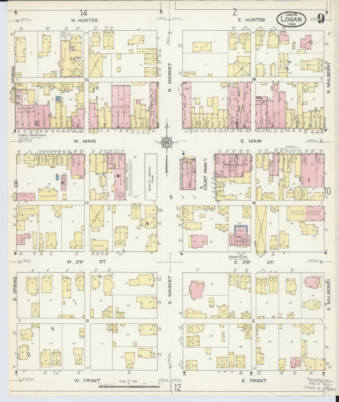 Sanborn Fire Insurance Map from Logan, Hocking County, Ohio (1914), Sheet #0009 - Historic Sanborn Fire Insurance Map Print, vintage old map wall art, antique decor, genealogy gift, Ohio Ohio map