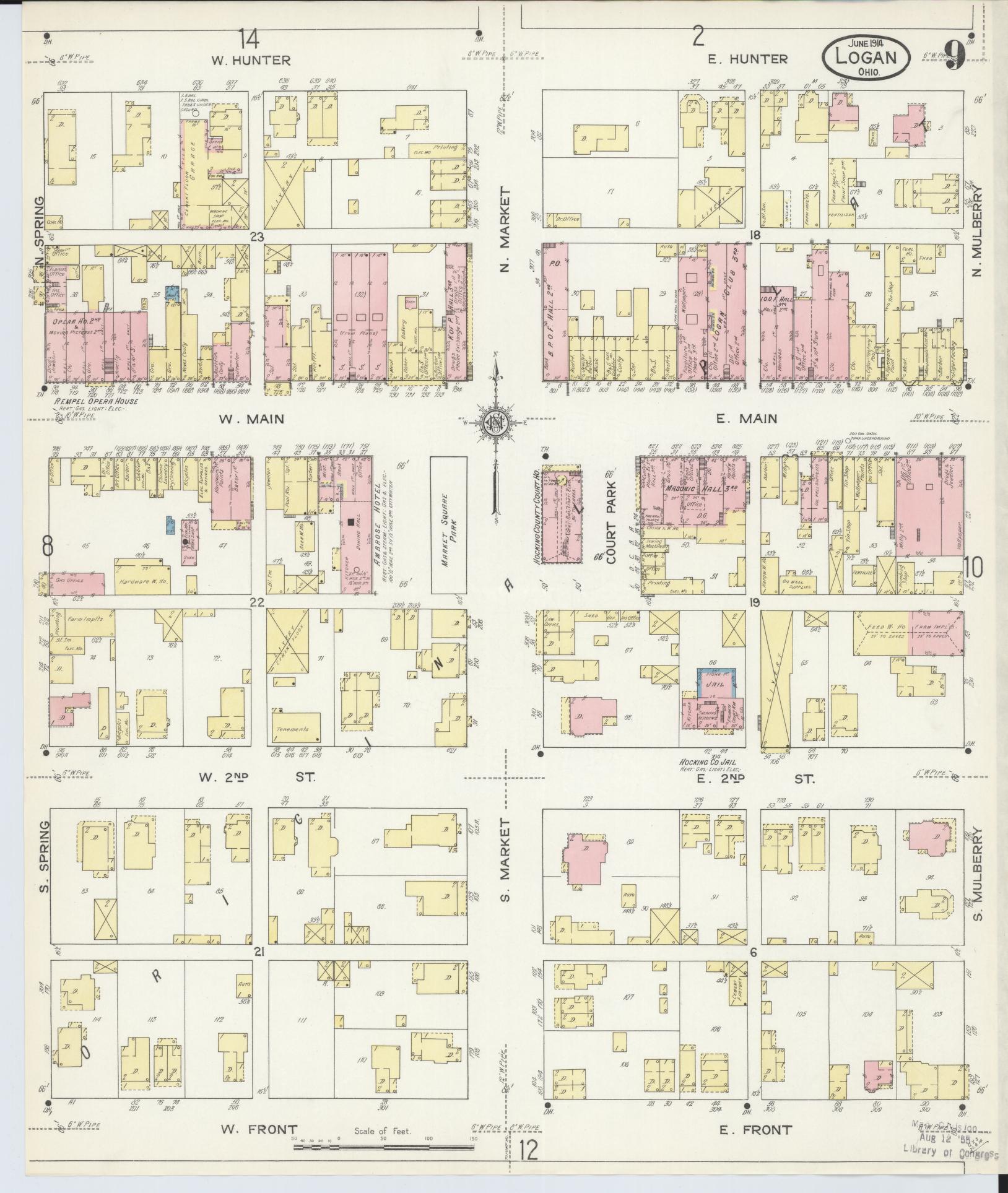Sanborn Fire Insurance Map from Logan, Hocking County, Ohio (1914), Sheet #0009 - Historic Sanborn Fire Insurance Map Print, vintage old map wall art, antique decor, genealogy gift, Ohio Ohio map