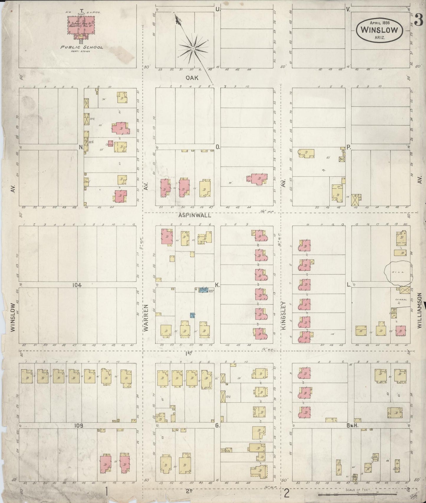 Sanborn Fire Insurance Map from Winslow, Navajo County, Arizona (1898), Sheet #0003 - Complete Map Set gallery image, historic Sanborn map, vintage wall art, Arizona Arizona