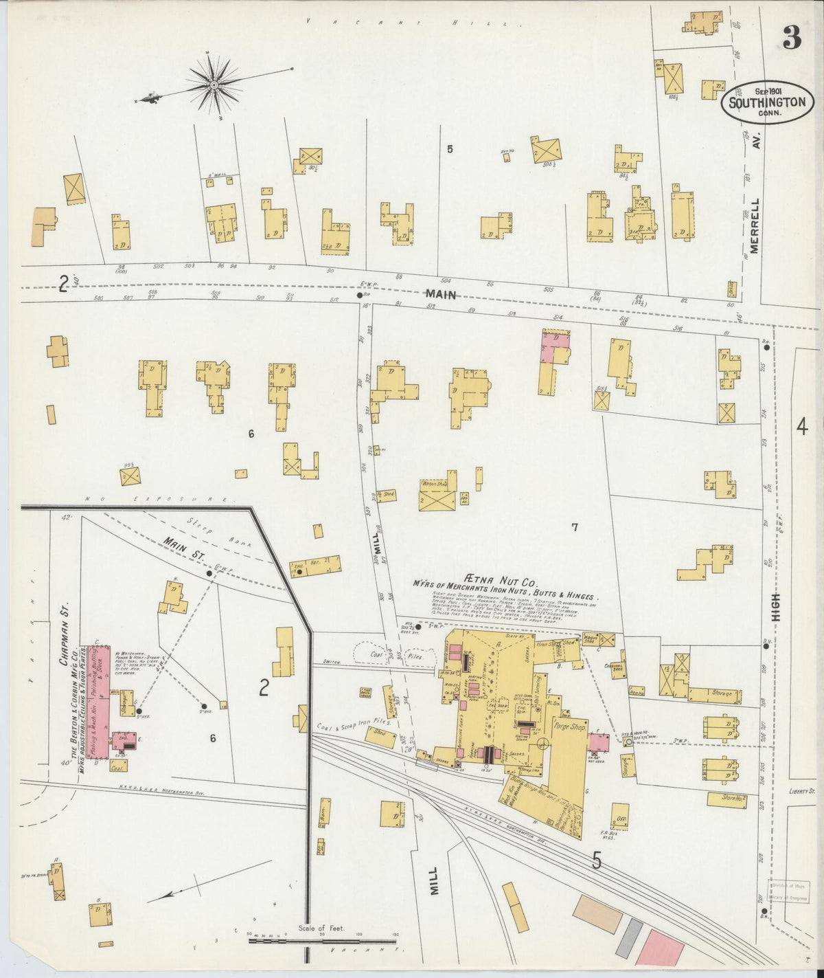 Sanborn Fire Insurance Map from Southington, Hartford County, Connecticut (1901), Sheet #0003 - Historic Sanborn Fire Insurance Map Print, vintage old map wall art, antique decor, genealogy gift, Connecticut Connecticut map