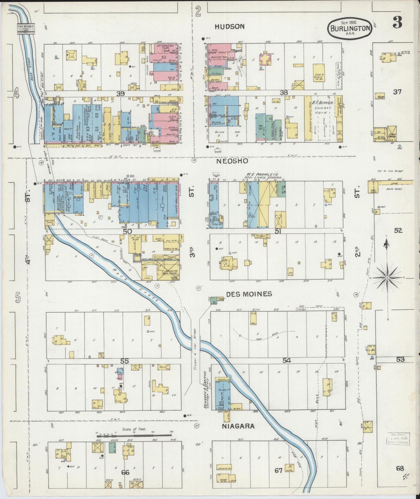 Sanborn Fire Insurance Map from Burlington, Coffey County, Kansas (1892), Sheet #0003 - Complete Map Set gallery image, historic Sanborn map, vintage wall art, Kansas Kansas