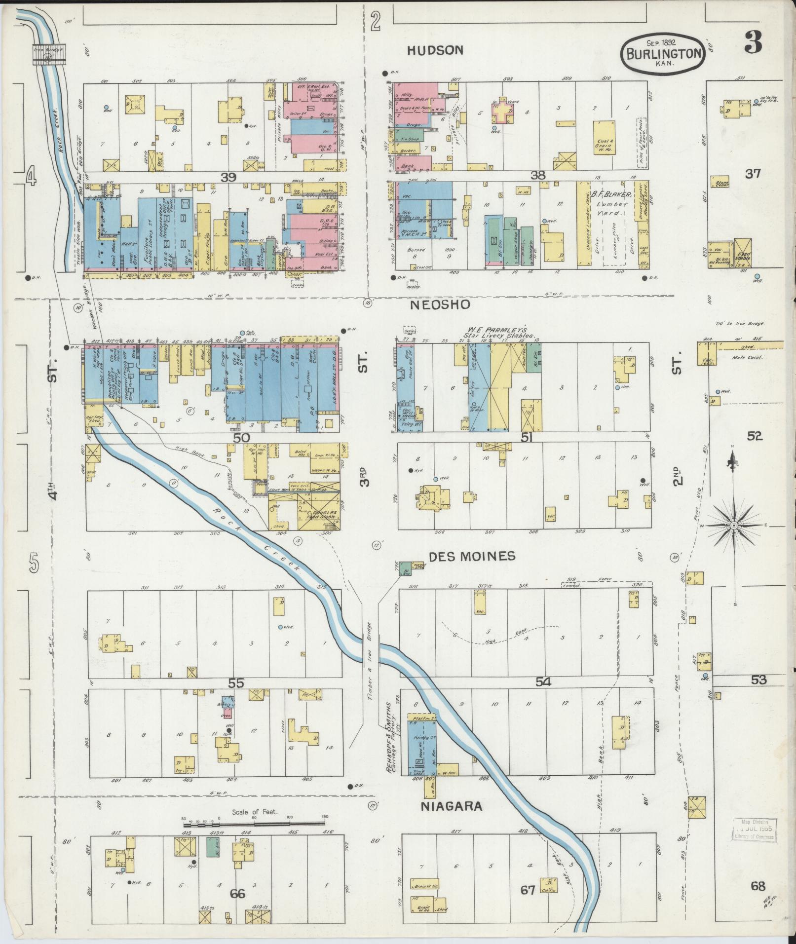 Sanborn Fire Insurance Map from Burlington, Coffey County, Kansas (1892), Sheet #0003 - Complete Map Set gallery image, historic Sanborn map, vintage wall art, Kansas Kansas