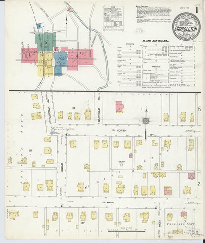 Sanborn Fire Insurance Map from Carrollton, Carroll County, Ohio (1911), Sheet #0001 - Historic Sanborn Fire Insurance Map Print, vintage old map wall art, antique decor, genealogy gift, Ohio Ohio map