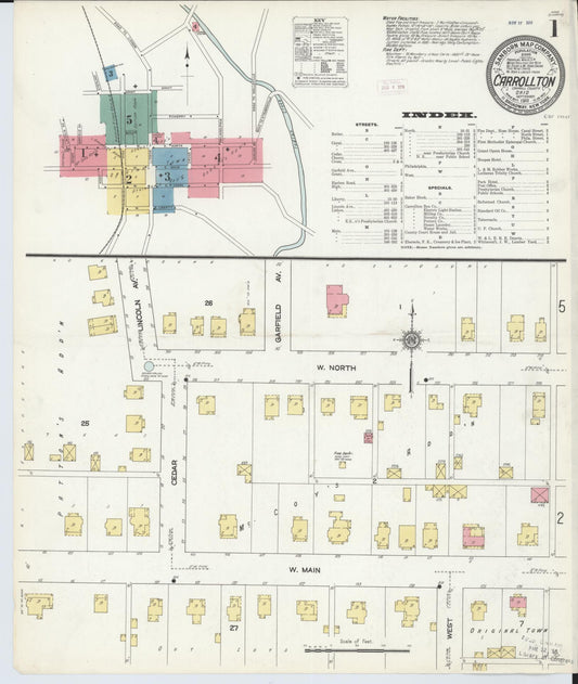 Sanborn Fire Insurance Map from Carrollton, Carroll County, Ohio (1911), Sheet #0001 - Historic Sanborn Fire Insurance Map Print, vintage old map wall art, antique decor, genealogy gift, Ohio Ohio map