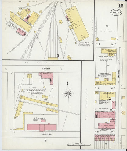 Sanborn Fire Insurance Map from Carlisle, Cumberland County, Pennsylvania (1902), Sheet #0016 - Historic Sanborn Fire Insurance Map Print, vintage old map wall art, antique decor, genealogy gift, Pennsylvania Pennsylvania map