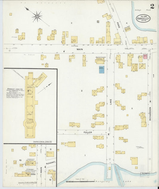 Sanborn Fire Insurance Map from Rangeley, Franklin County, Maine (1908), Sheet #0002 - Historic Sanborn Fire Insurance Map Print, vintage old map wall art, antique decor, genealogy gift, Maine Maine map
