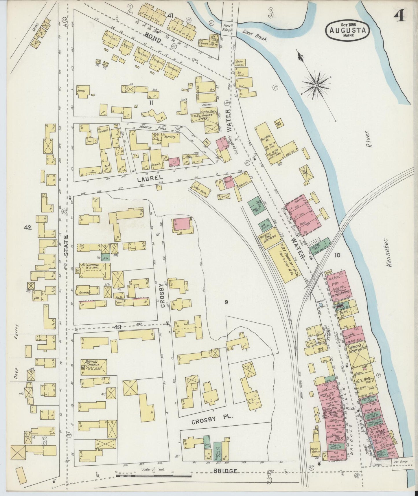 Sanborn Fire Insurance Map from Augusta, Kennebec County, Maine (1895), Sheet #0004 - Complete Map Set gallery image, historic Sanborn map, vintage wall art, Maine Maine